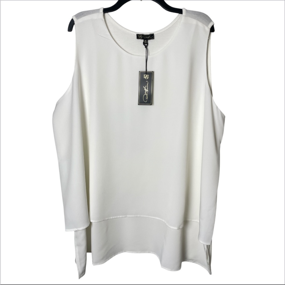 DG2 White Sleeveless Tunic Top 3X Women’s Tiered Hem NWT Minimalist Chic